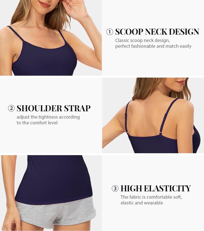 Rosyline 4 Piece Women Camisole Basic Undershirt Adjustable Spaghetti Strap Tank Top Black/White/Grey/Dark Blue XL - Image 3